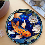 Fernville Creations 4 Inch Glossy Fernville Creations - Stained Glass Koi & Goldfish Ceramic Coasters for Home Decor