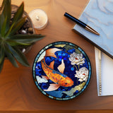 Fernville Creations 4 Inch Glossy Fernville Creations - Stained Glass Koi & Goldfish Ceramic Coasters for Home Decor