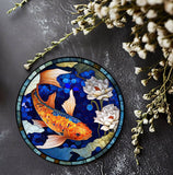 Fernville Creations 4 Inch Glossy Fernville Creations - Stained Glass Koi & Goldfish Ceramic Coasters for Home Decor