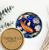Fernville Creations 4 Inch Glossy Fernville Creations - Stained Glass Koi & Goldfish Ceramic Coasters for Home Decor