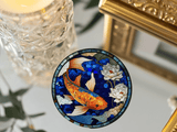 Fernville Creations 4 Inch Glossy Fernville Creations - Stained Glass Koi & Goldfish Ceramic Coasters for Home Decor