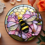 Fernville Creations Coasters 3.6 Inch Glossy Bumble Bee Flower Stained Glass Ceramic Coasters