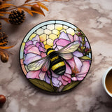 Fernville Creations Coasters 3.6 Inch Glossy Bumble Bee Flower Stained Glass Ceramic Coasters