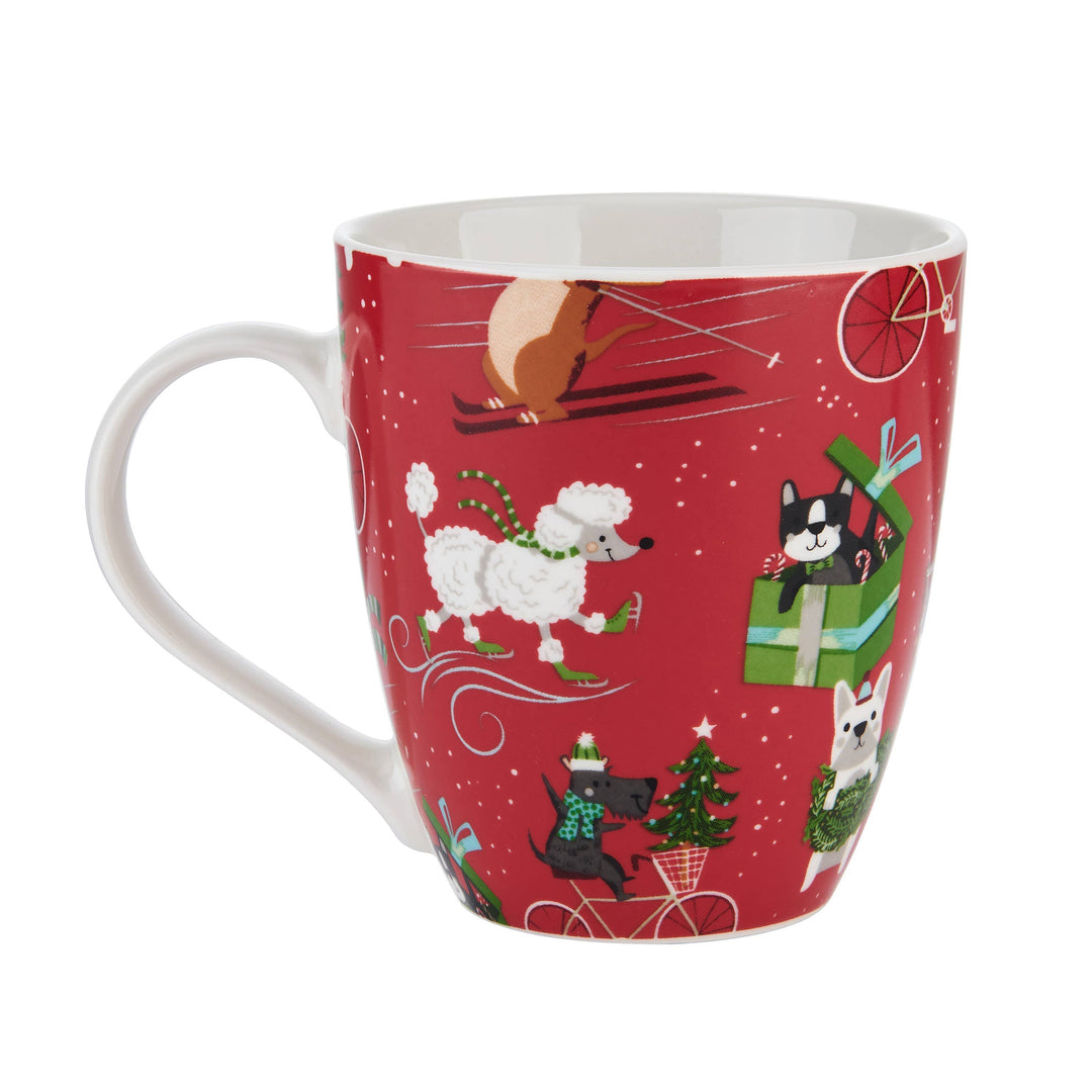 Fitz and Floyd® Mikasa® Pfaltzgraff® English / Holiday / Porcelain Fitz and Floyd® Mikasa® Pfaltzgraff® - Pfaltzgraff Holiday 18Oz Mug Dogs On Bikes Open Stock