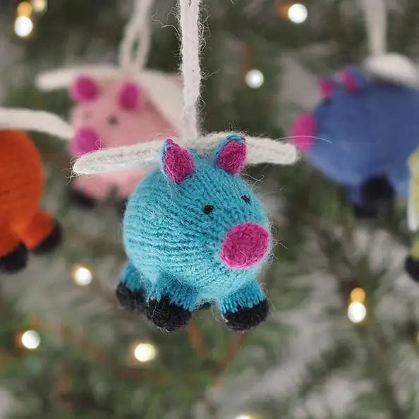 Flying Pig Ornament Handknit in Peru