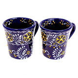 global crafts Mugs Encantada Flared Mugs Deep Blue Floral Pattern Handmade Mexican Art