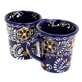 global crafts Mugs Encantada Flared Mugs Deep Blue Floral Pattern Handmade Mexican Art