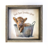 Highland Cow Soak – Baby Calf Bathroom Art Print