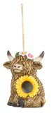 HIGHLAND COW SUNFLOWER HANGING RESIN BIRDHOUSE