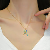 Waterproof Necklaces Dragonfly, Sunflower, Double Strands, Stainless Steel Gold PVD