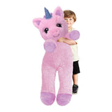 Plush Pink Fluffy Unicorn Embroidered Eyes, Two Sizes Jumbo & Large!