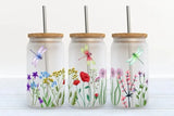 Kate Haven Glass Tumblers for Every Occasion Kate Haven Glass Tumblers for Every Occasion -  Dragonfly and Flowers 16oz Frosted Glass Tumbler