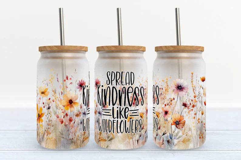 Kate Haven Glass Tumblers for Every Occasion Kate Haven Glass Tumblers for Every Occasion - Spread Kindness Like Wildflowers 16oz Libbey Glass Tumbler