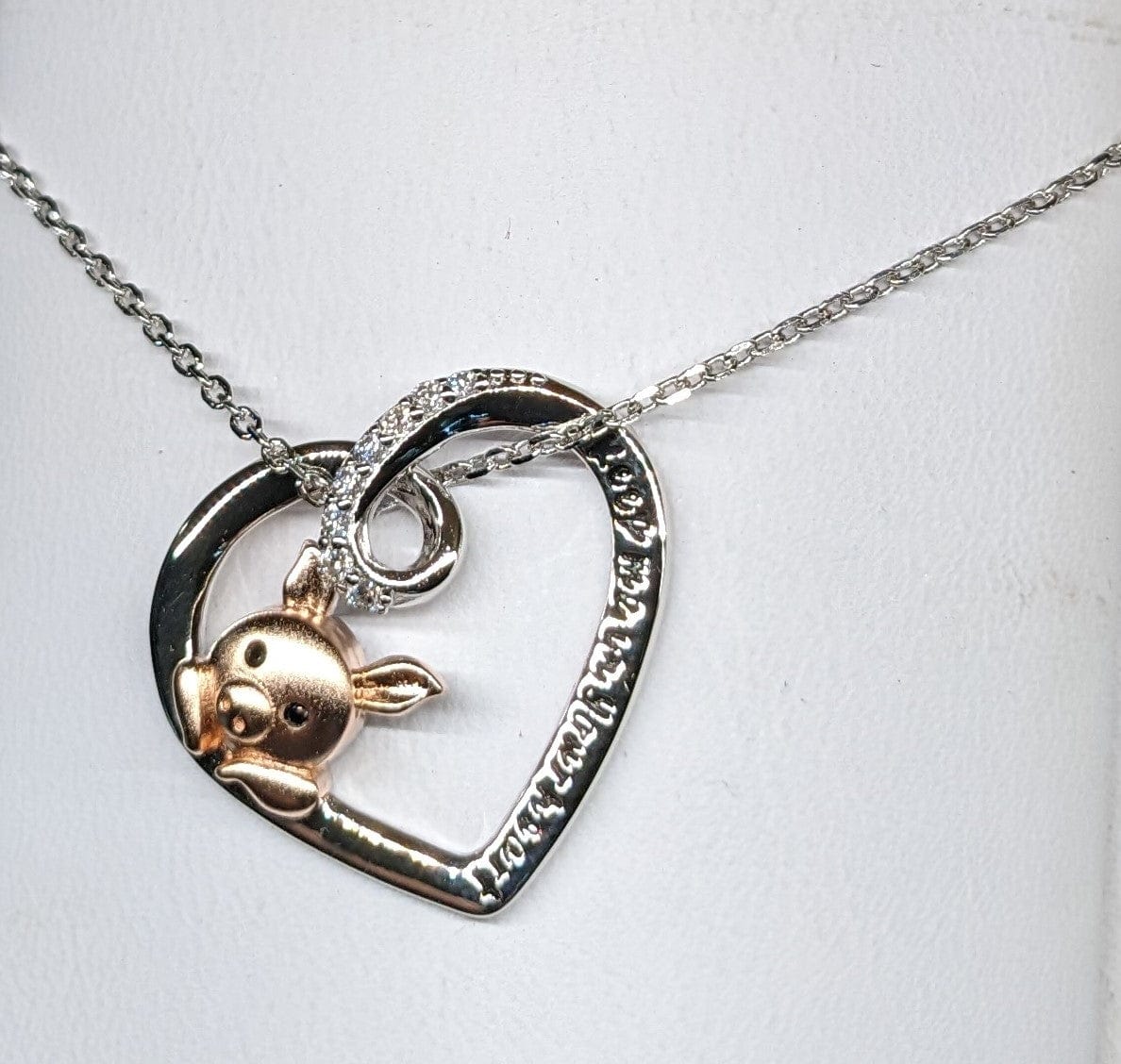 Pink Pig In Heart Necklace-Keep me in your heart Moissanite, Special Plating!