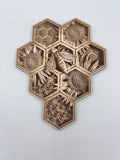 Lexo Creations Small 5.6” W x 7” H / 1/4" Thick Lexo Creations - Bee Honeycomb Wall Art, Wood Engraved