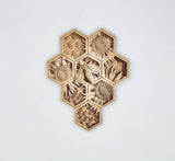 Lexo Creations Small 5.6” W x 7” H / 1/4" Thick Lexo Creations - Bee Honeycomb Wall Art, Wood Engraved