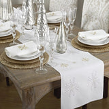 Saro Lifestyle Neve Collection Embroidered Snowflake Christmas Holiday Table Runner 16