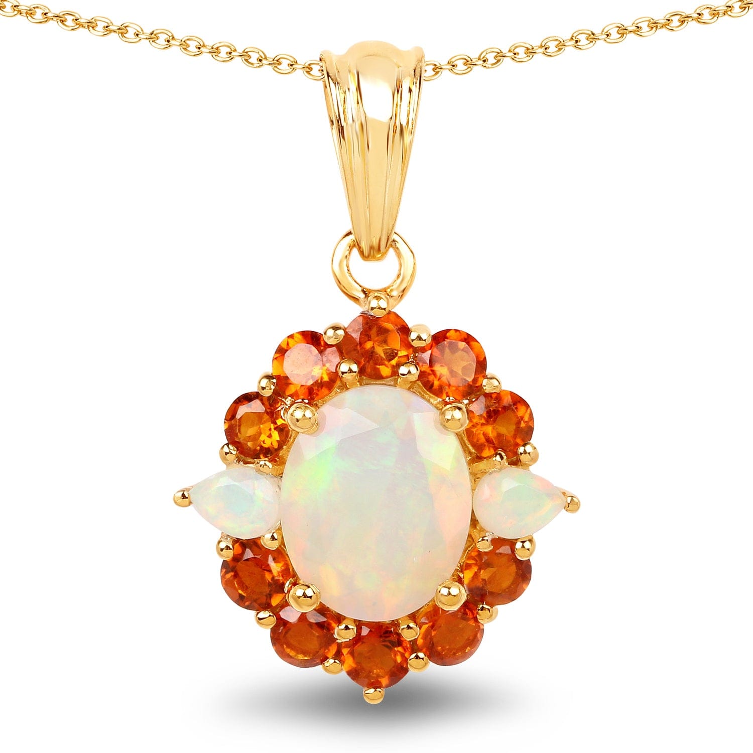 Genuine Ethiopian Opal & Madeira Citrine 2.78 Carat 14K Yellow Gold Plated .925 Sterling Silver Pendant