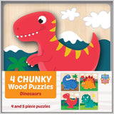 Chunky Wood Puzzles - Kids 4 Pack-Farm, Dinosaur & Garden Bugs