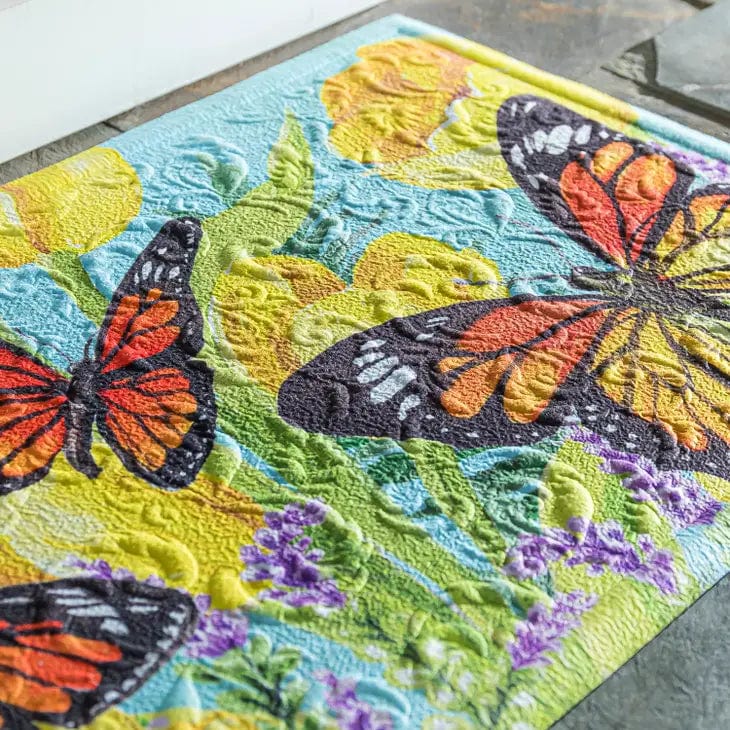 Tulip and Butterfly Colorful Embossed Floor Mat for Entrance Patio or Kitchen