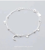 Moon and Stars Sterling Silver Two Strand Bracelet