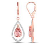 Morganite and Diamond Drop Earrings 14K Rose Gold