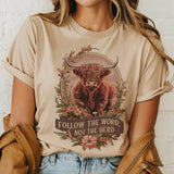 Par.tees by Party On! Par.tees by Party On! - Faith Follow the Word Religious Highland Cow God Graphic Tee