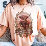 Par.tees by Party On! Par.tees by Party On! - Faith Follow the Word Religious Highland Cow God Graphic Tee