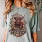 Par.tees by Party On! Par.tees by Party On! - Faith Follow the Word Religious Highland Cow God Graphic Tee