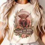 Par.tees by Party On! Small / Cream Par.tees by Party On! - Faith Follow the Word Religious Highland Cow God Graphic Tee