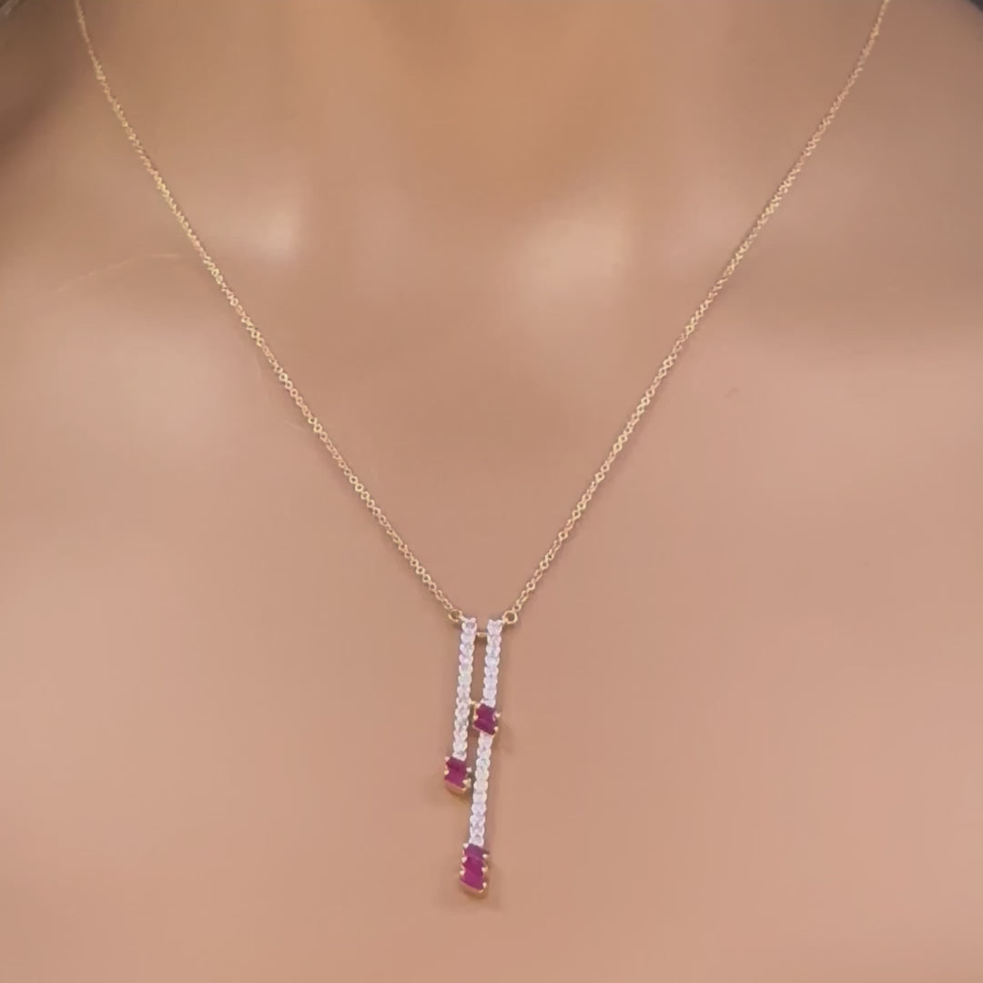 .70ct G SI 14K Yellow Gold Diamond & Ruby Drop Pendant Necklace 18" Ext