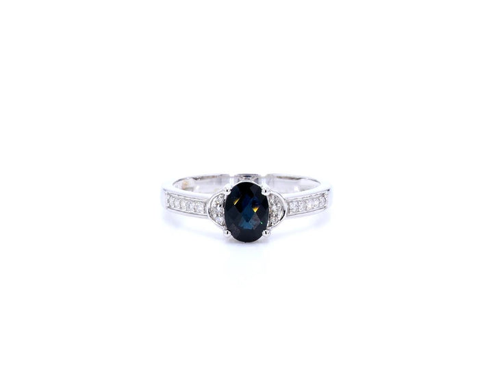 Blue Sapphire and White Diamond 14K White Gold Ring 1.16 CTW