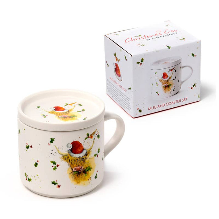 Puckator Ltd Puckator Ltd - Christmas Jan Pashley Highland Coo Mug & Coaster Lid Set