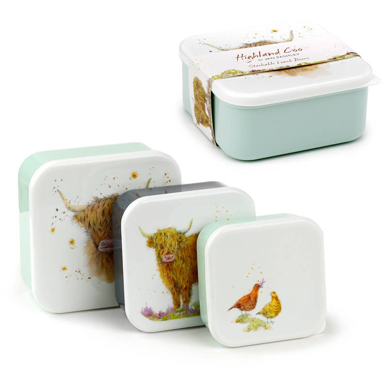 Puckator Ltd Puckator Ltd - Set of 3 Lunch Box Snack Pots M/L/XL - Highland Coo Cow