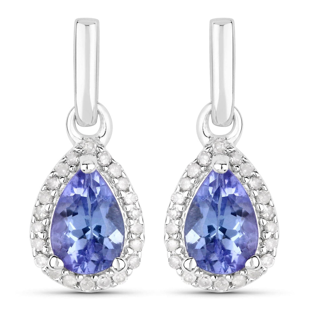Quintessence 0.86 Carat Genuine Tanzanite And White Diamond .925 Sterling Silver Earrings