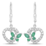 Quintessence Butterfly Gemstone Earrings Emerald Butterfly and Heart Earrings Genuine Gemstones 925 Sterling Silver