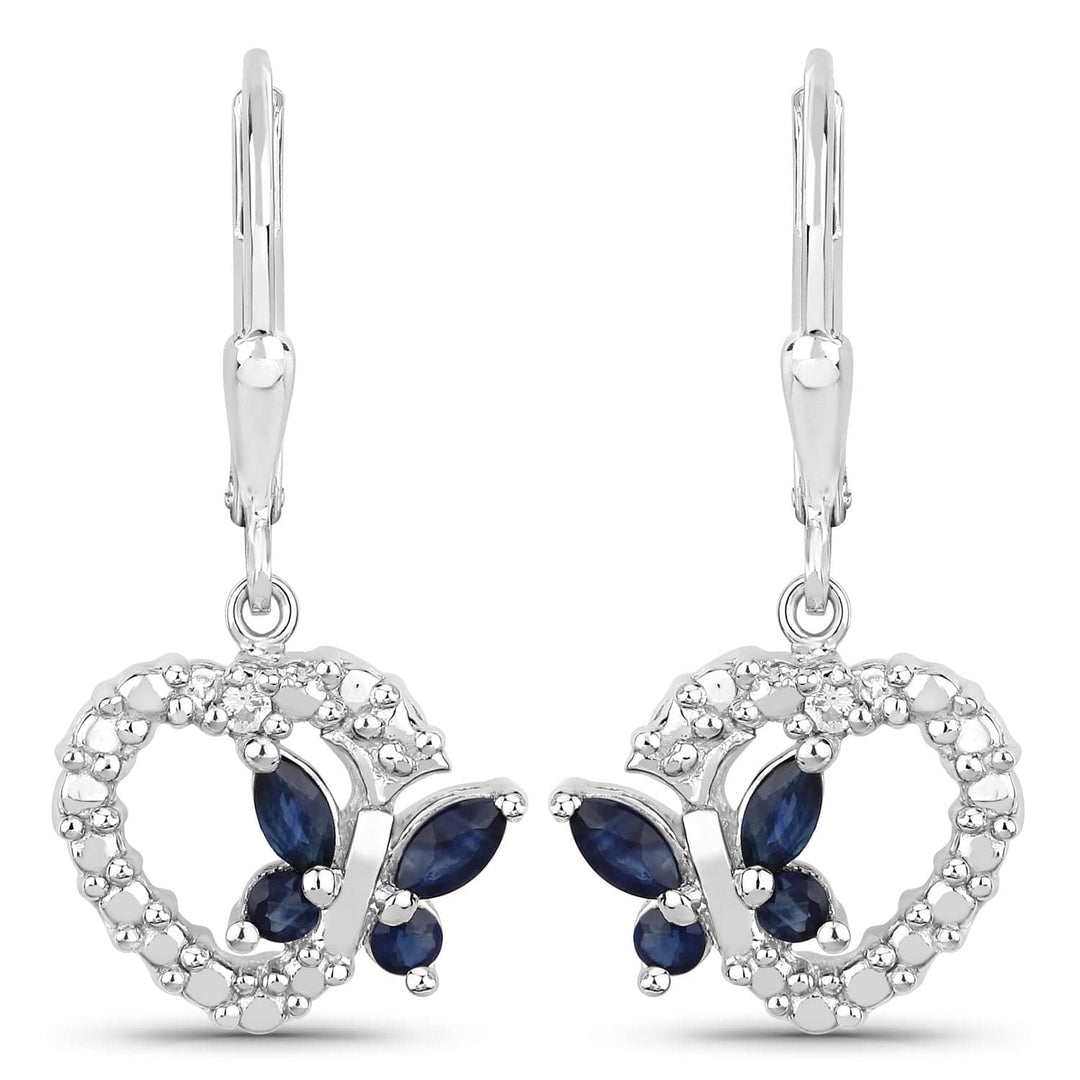 Quintessence Butterfly Gemstone Earrings Sapphire Butterfly and Heart Earrings Genuine Gemstones 925 Sterling Silver