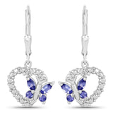 Quintessence Butterfly Gemstone Earrings Tanzanite Butterfly and Heart Earrings Genuine Gemstones 925 Sterling Silver