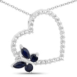 Quintessence Butterfly Necklace Butterfly on a Heart Necklace Genuine Gemstones 925 Sterling Silver