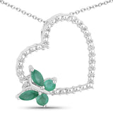 Quintessence Butterfly Necklace Emerald Butterfly on a Heart Necklace Genuine Gemstones 925 Sterling Silver