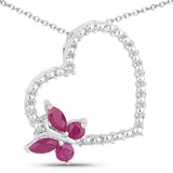 Quintessence Butterfly Necklace Ruby Butterfly on a Heart Necklace Genuine Gemstones 925 Sterling Silver