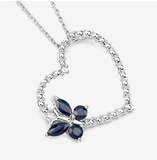 Quintessence Butterfly Necklace Sapphire Butterfly on a Heart Necklace Genuine Gemstones 925 Sterling Silver