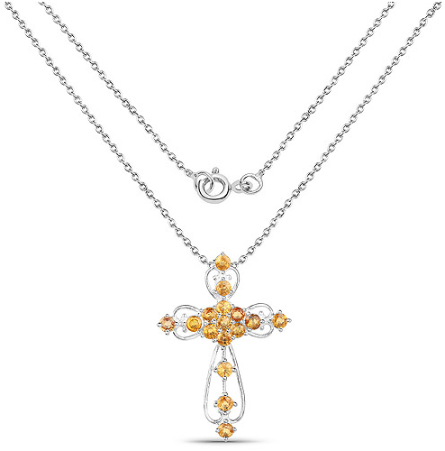 Quintessence Cross Necklace Genuine Yellow Sapphire Elegant Scrollwork Cross Symbol of Christian Faith