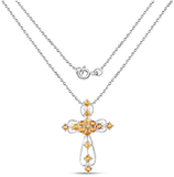 Quintessence Cross Necklace Genuine Yellow Sapphire Elegant Scrollwork Cross Symbol of Christian Faith