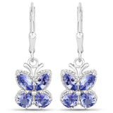 Gemstone Butterfly Drop Earrings Sterling Silver Tanzanite or Aquamarine