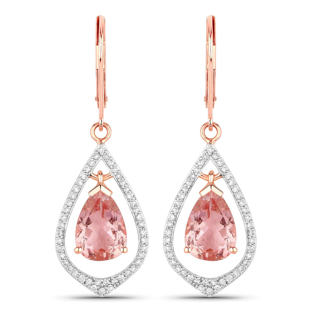 Quintessence fine jewelry morganite earrings Morganite and Diamond Drop Earrings 14K Rose Gold