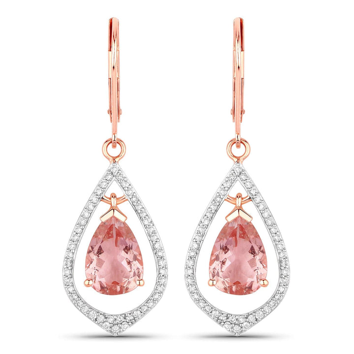 Quintessence fine jewelry morganite earrings Morganite and Diamond Drop Earrings 14K Rose Gold