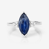 Quintessence Fine Jewelry Rings Blue Sapphire Marquise Diamond Accent Ring 14K White Gold 4.83ctw