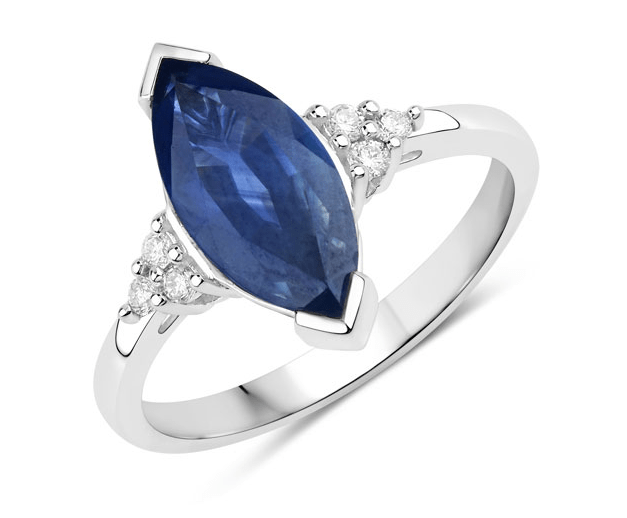 Quintessence Fine Jewelry Rings Blue Sapphire Marquise Diamond Accent Ring 14K White Gold 4.83ctw