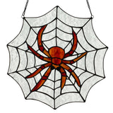 River of Goods River of Goods - 12"H Halloween Spider Web Stained Glass Window Panel